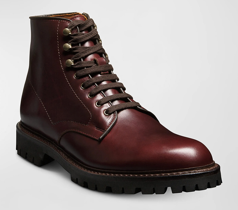 Allen Edmonds men's boots in burgundy leather.