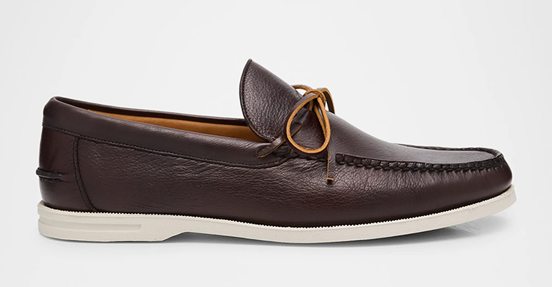 Peter Millar men's leather boat shoes.