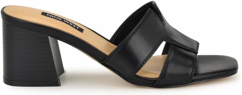 Nine West black leather block heel sandals.