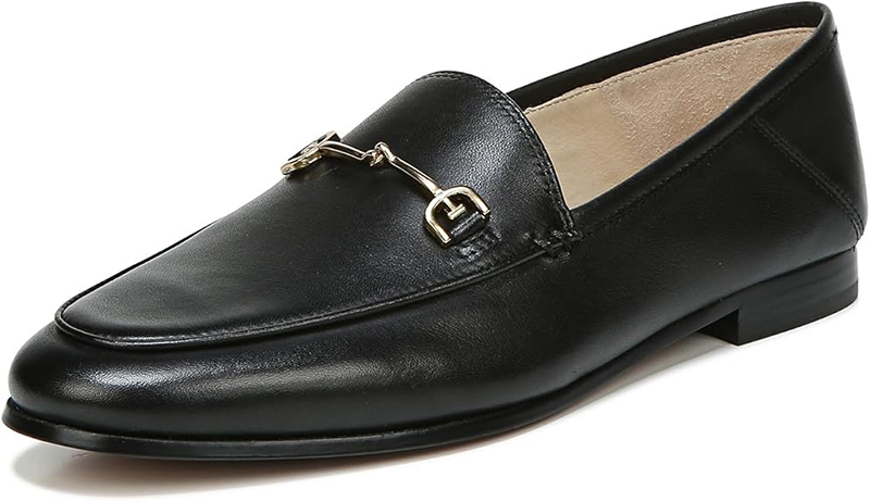 Women's black leather Sam Edelman loafers.