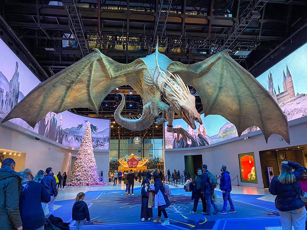 A large dragon at the Harry Potter Studio Tour, London, England.