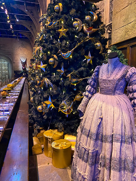 The Great Hall decorated for Christmas at the Harry Potter Studio Tour, London, England.