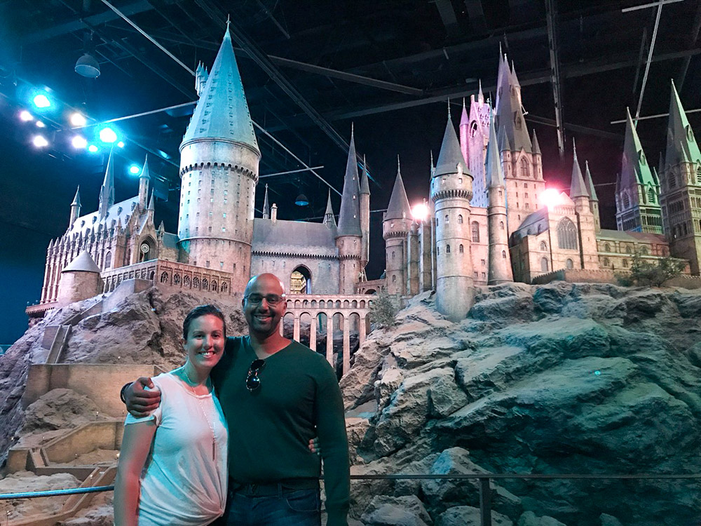 The giant model of Hogwarts School at the Harry Potter Studio Tour, London, England.