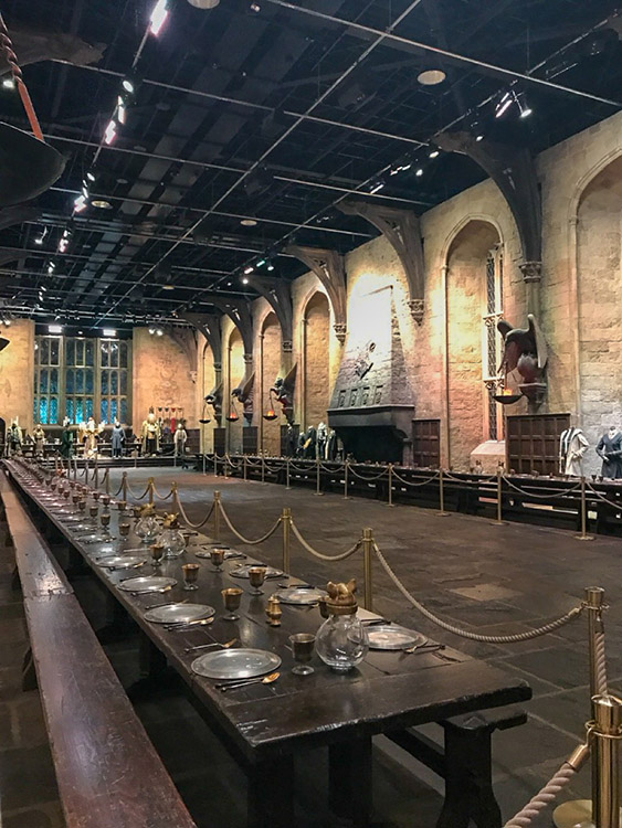 The Great Hall set at the Harry Potter Studio Tour, London, England.