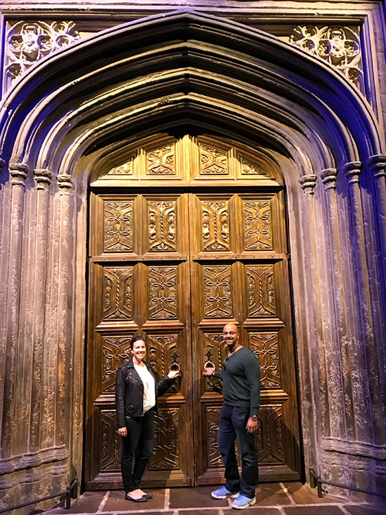 Doors to the Great Hall at the Harry Potter Studio Tour, London, England.