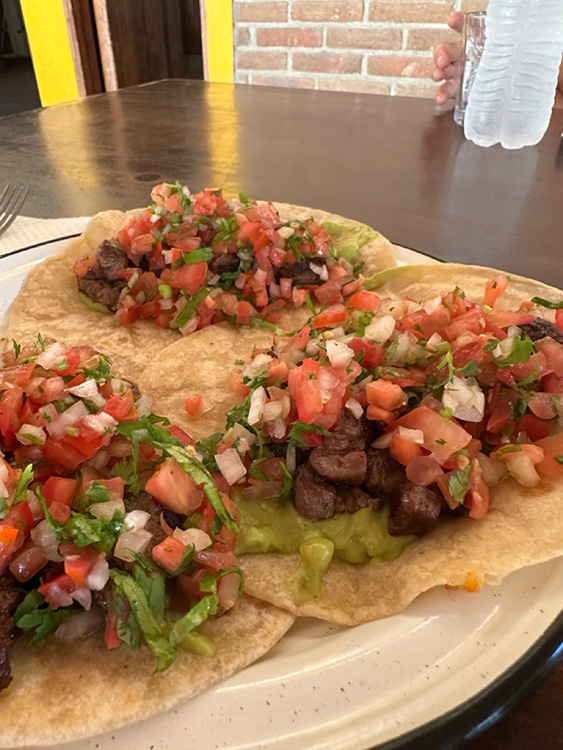 Steak tacos in the restaurant at Canon de la Zorra (Fox Canyon) Baja California Sur, Mexico.