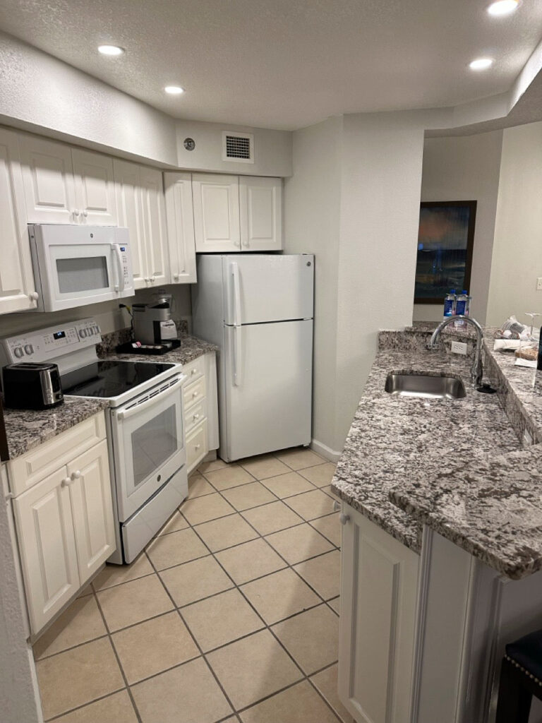 Kitchen in a villa at the Caribe Royale Orlando, Florida.