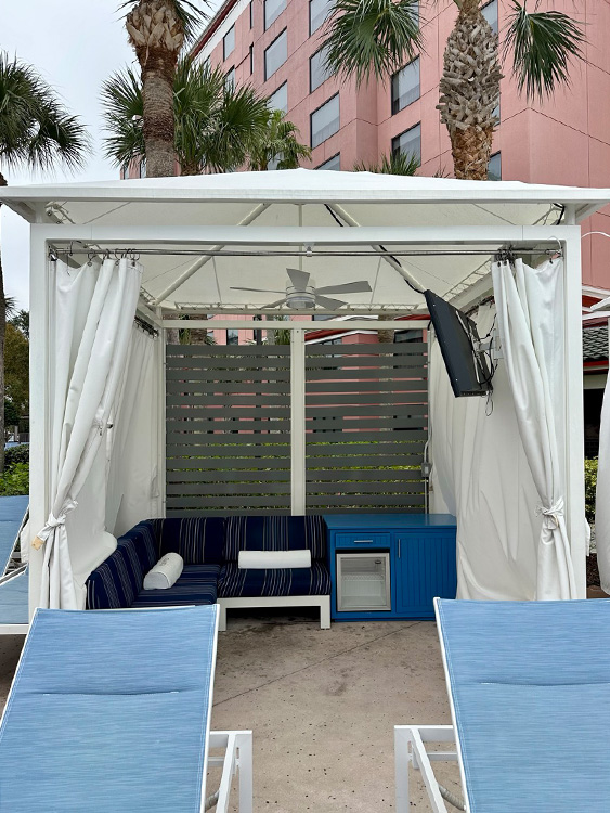 A private cabana by the pool at the Caribe Royale Orlando, Florida.