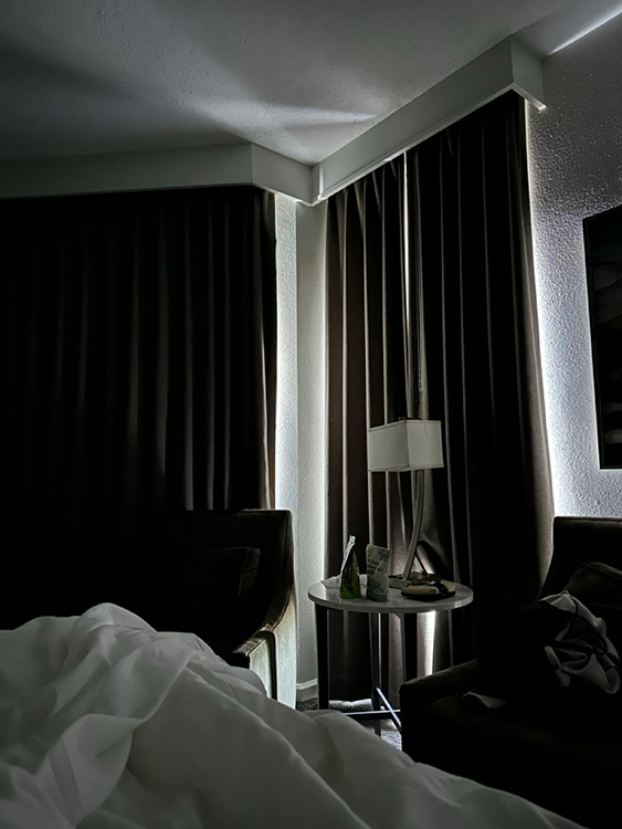 Insufficient blackout curtains in a villa at the Caribe Royale Orlando, Florida.