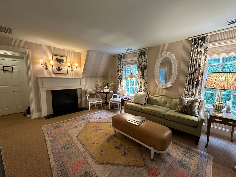 Sitting area in a suite at the Mayflower Inn, Washington, CT.