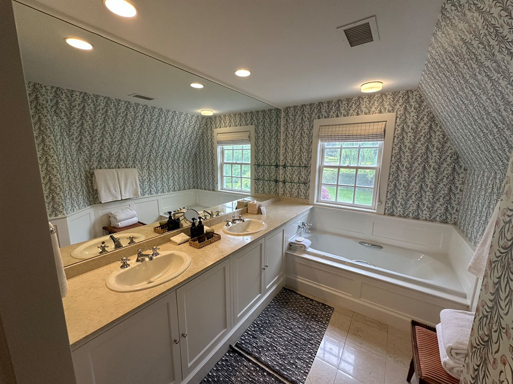 Bathroom in a suite at the Mayflower Inn, Washington, CT.