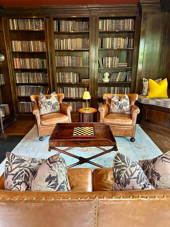 Leather armchairs in the library at the Mayflower Inn, Washington, CT.