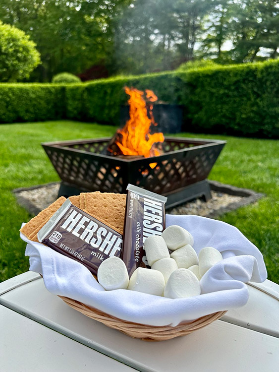 Smores around the outdoor firepit at the Mayflower Inn, Washington, CT.