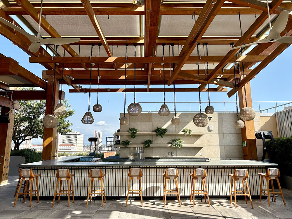 The outdoor Alto bar at the Conrad Los Angeles hotel, California.