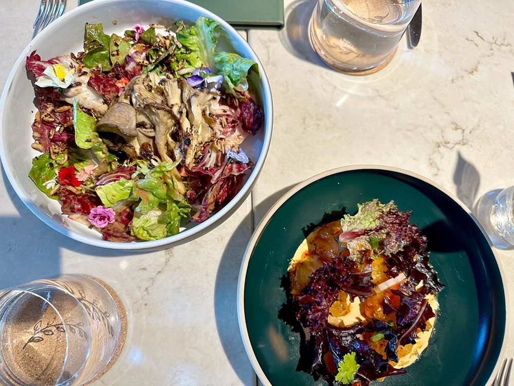 Salads at the San Laurel restaurant in the Conrad Los Angeles hotel, California.