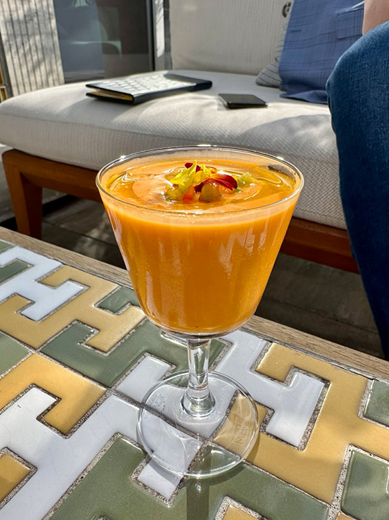 Fresh fruit juice at the San Laurel restaurant in the Conrad Los Angeles hotel, California.