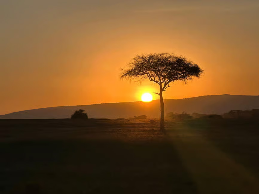 Sunset on safari in Rwanda.
