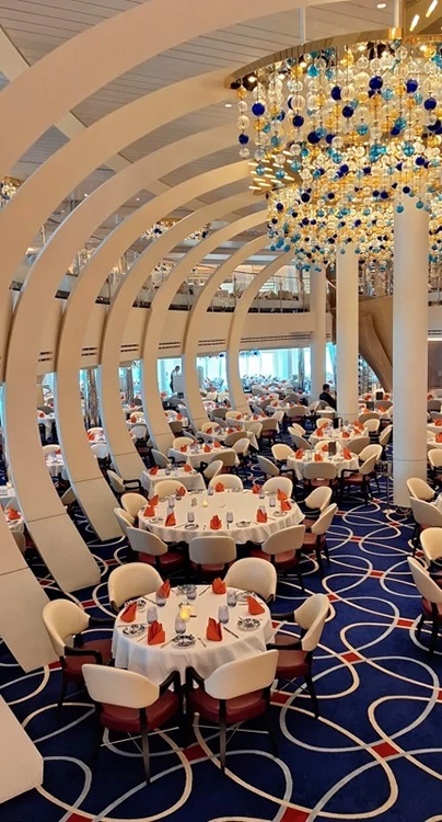 The main dining room on board the Holland America Line MS Rotterdam.