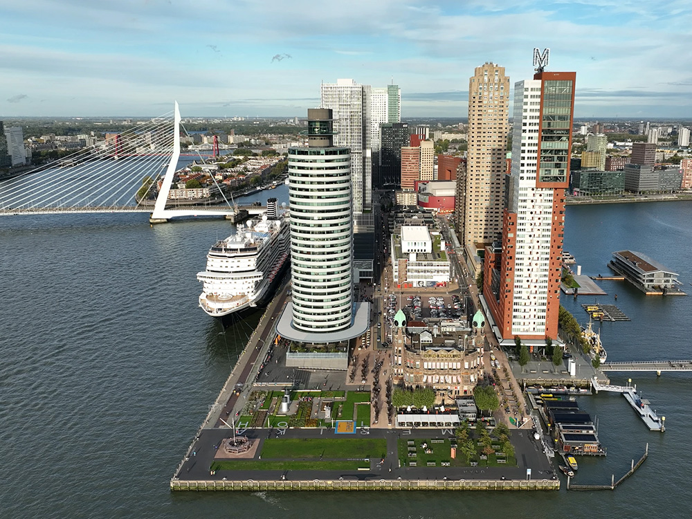 The Holland America Line MS Rotterdam docked in Rotterdam.