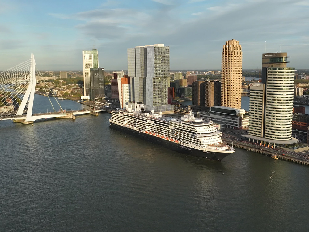 The Holland America Line MS Rotterdam leaving Rotterdam port.