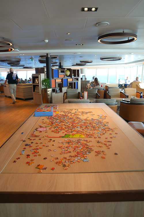 Jigsaw puzzles available in the observation deck on board the Holland America Line MS Rotterdam.