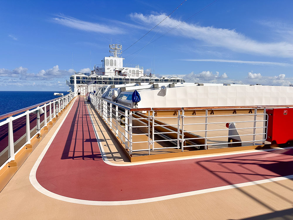 The jogging track on the top deck of the Holland America Line MS Rotterdam.