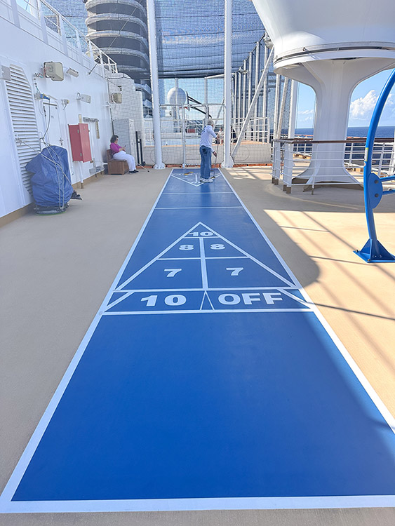 The shuffleboard court on board the Holland America Line MS Rotterdam.