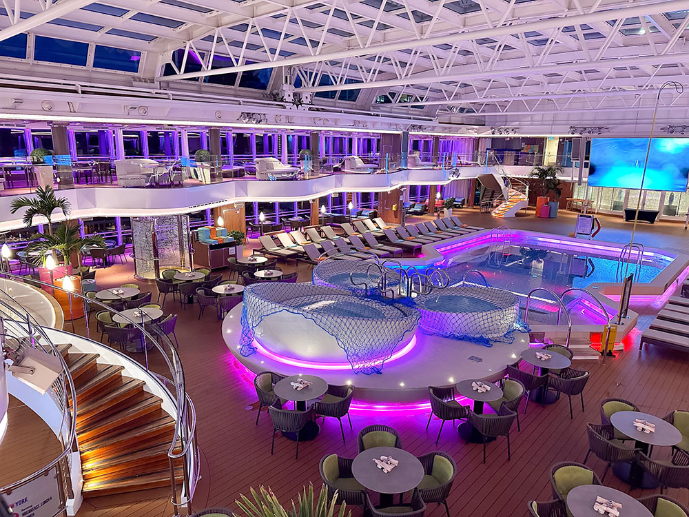 The Lido Deck pool at night on board the Holland America Line MS Rotterdam.