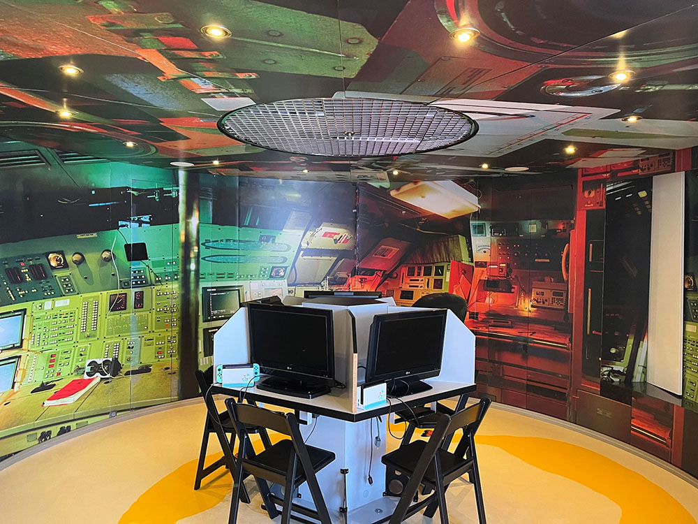 A gaming set up in the Kids Club on board the Holland America Line MS Rotterdam.