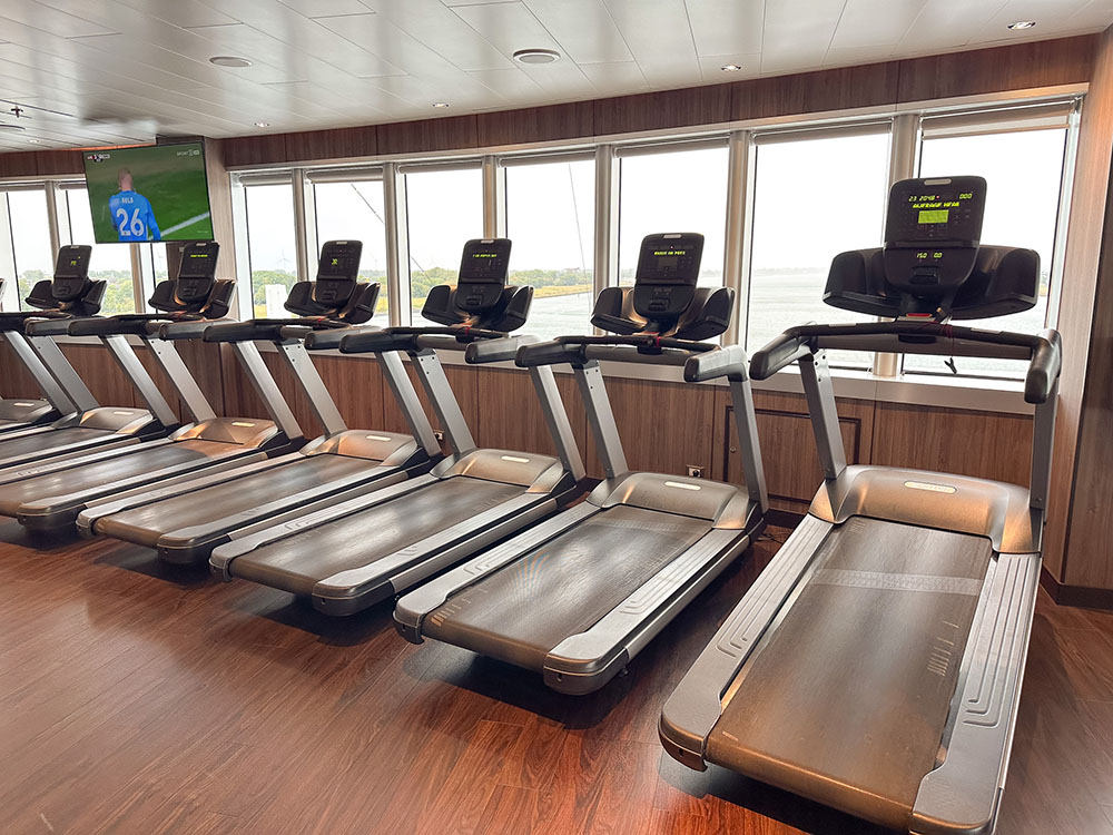 Treadmills in the gym on board the Holland America Line MS Rotterdam.