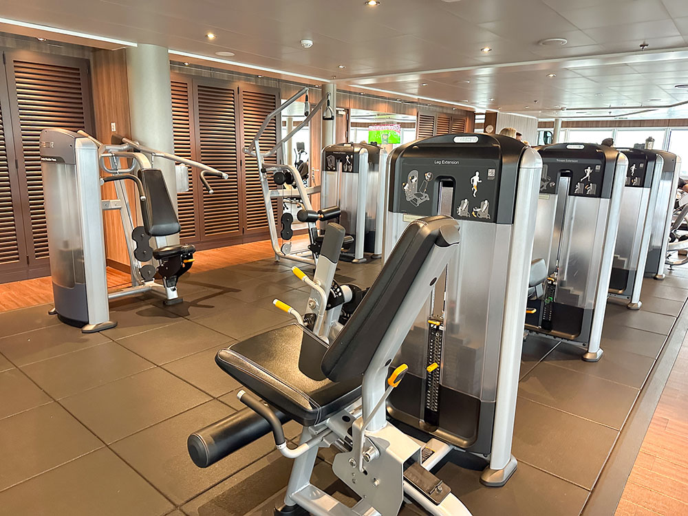 Weights machines in the gym on board the Holland America Line MS Rotterdam.