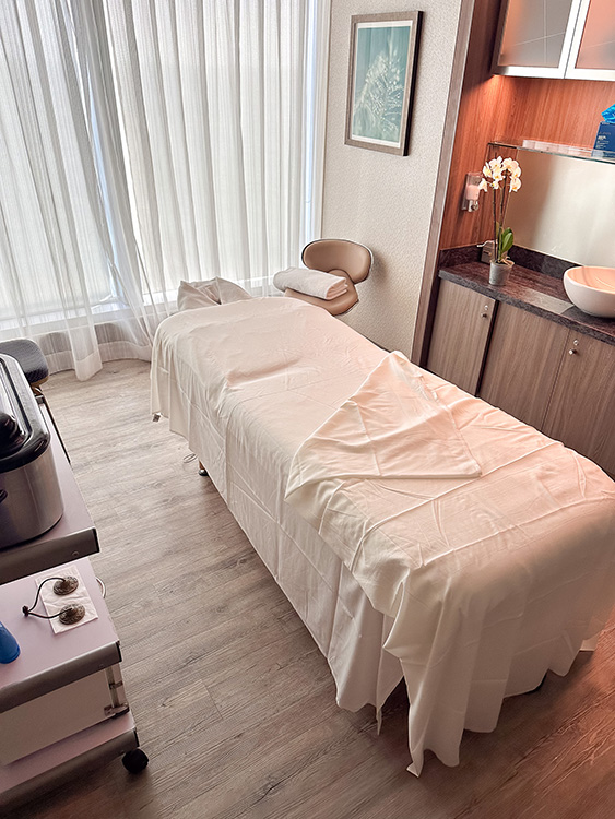 A treatment room in the Greenhouse Spa & Salon on the Holland America Line MS Rotterdam.