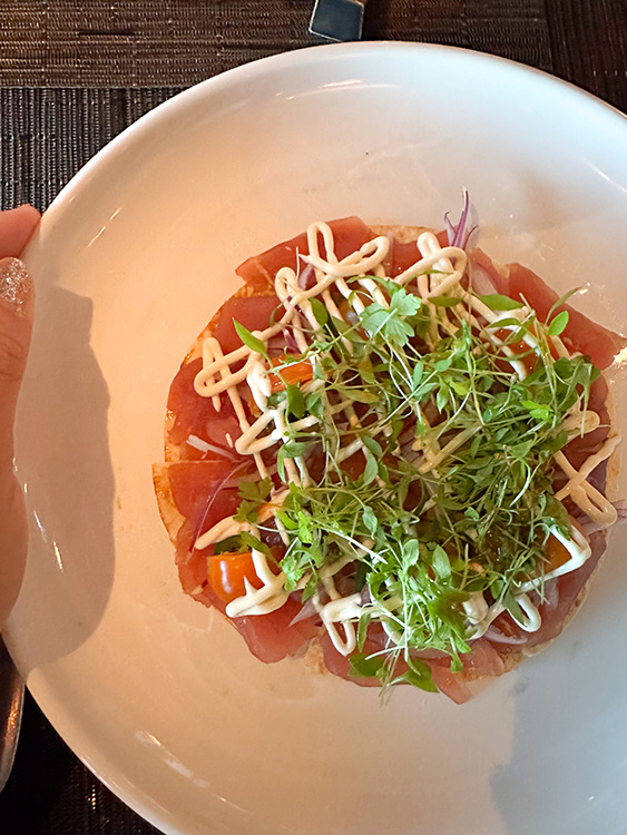 Tuna pizza at Morimoto by Sea, a restaurant on board the MS Rotterdam.
