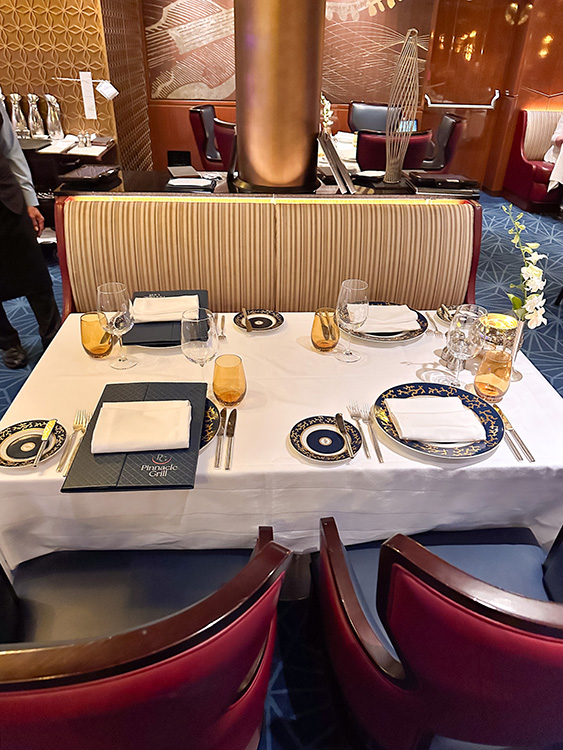 An elegant table setting in the Pinnacle Grill restaurant on the MS Rotterdam.