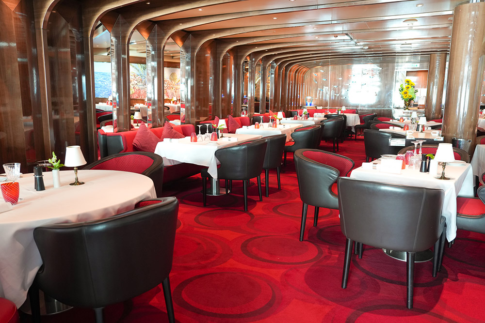 The interior decor at Rudi's Sel de Mer restaurant on board the Holland America Line MS Rotterdam cruise ship.