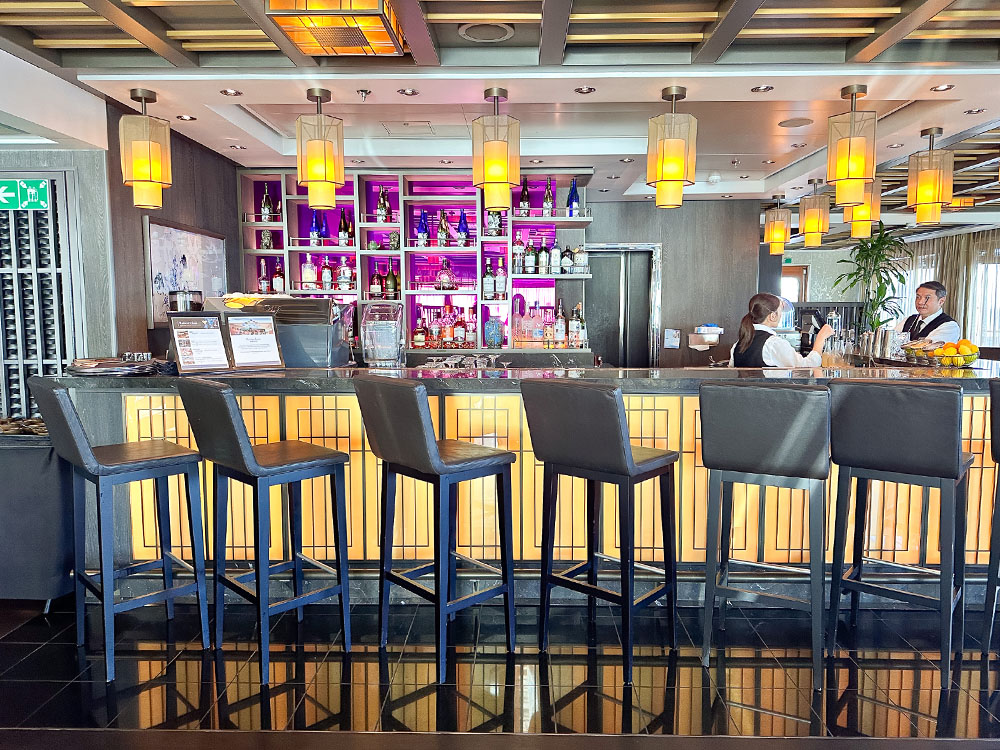 The elegant bar at Tamarind, one of the restaurants on the MS Rotterdam.