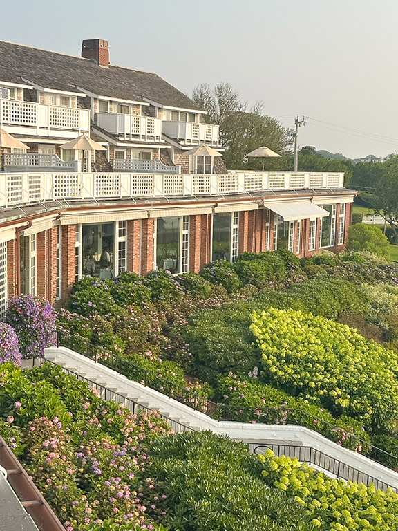 View of the garden at the Chatham Bars Inn Resort & Spa, Cape Cod, MA.
