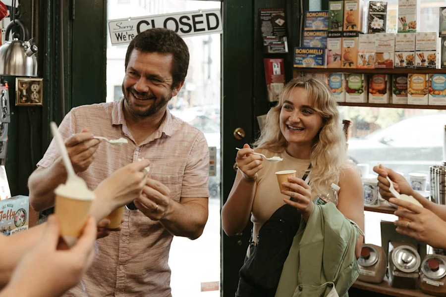 Guests enjoying ice cream on a food tour of Boston, Massachusetts.