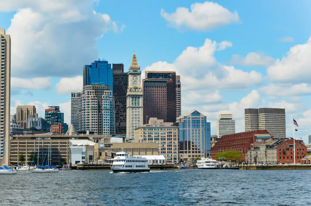 View of Boston Harbor and the city skyline.
