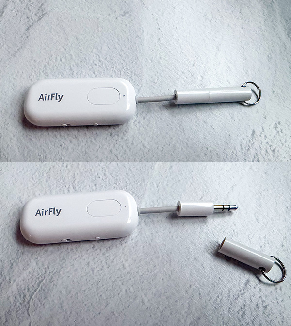 Twelve South AirFly Pro with and without the safety cap fitted.