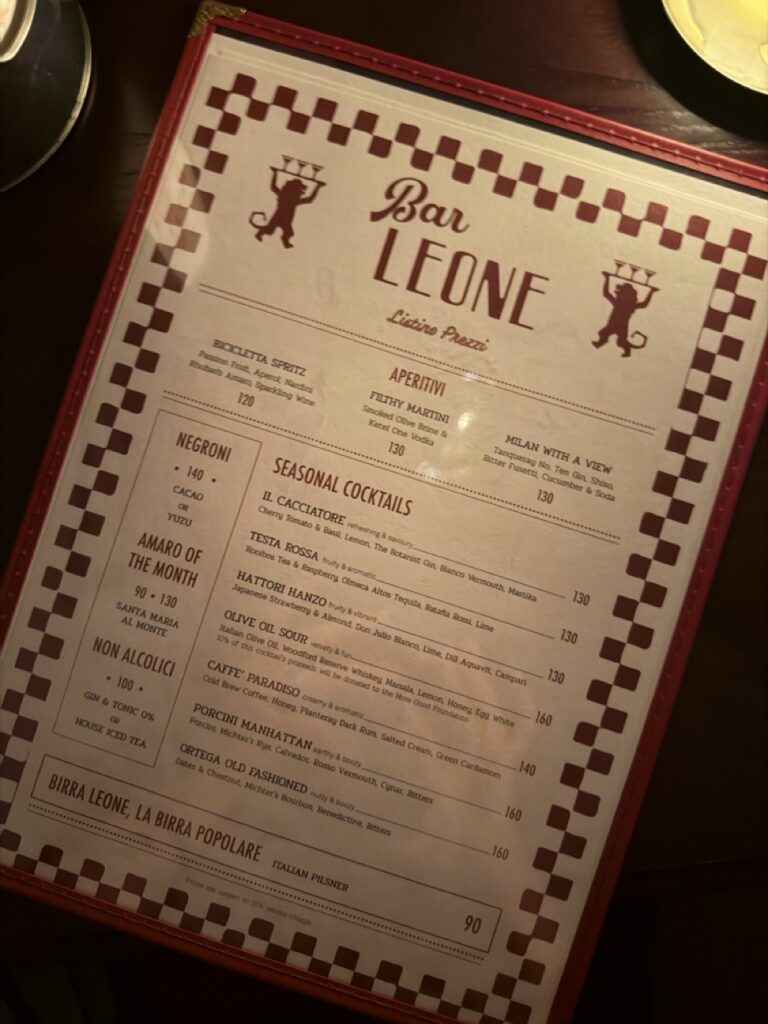 Cocktail menu at Bar Leone, Hong Kong.