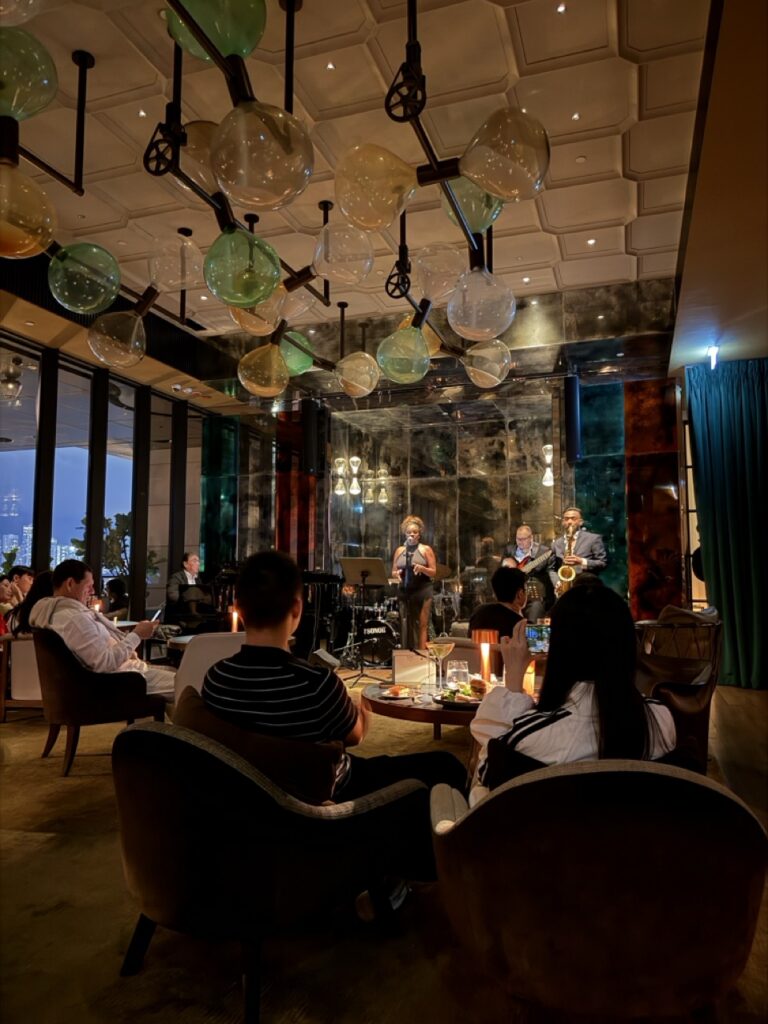 A live band playing at DarkSide cocktail bar, Hong Kong.