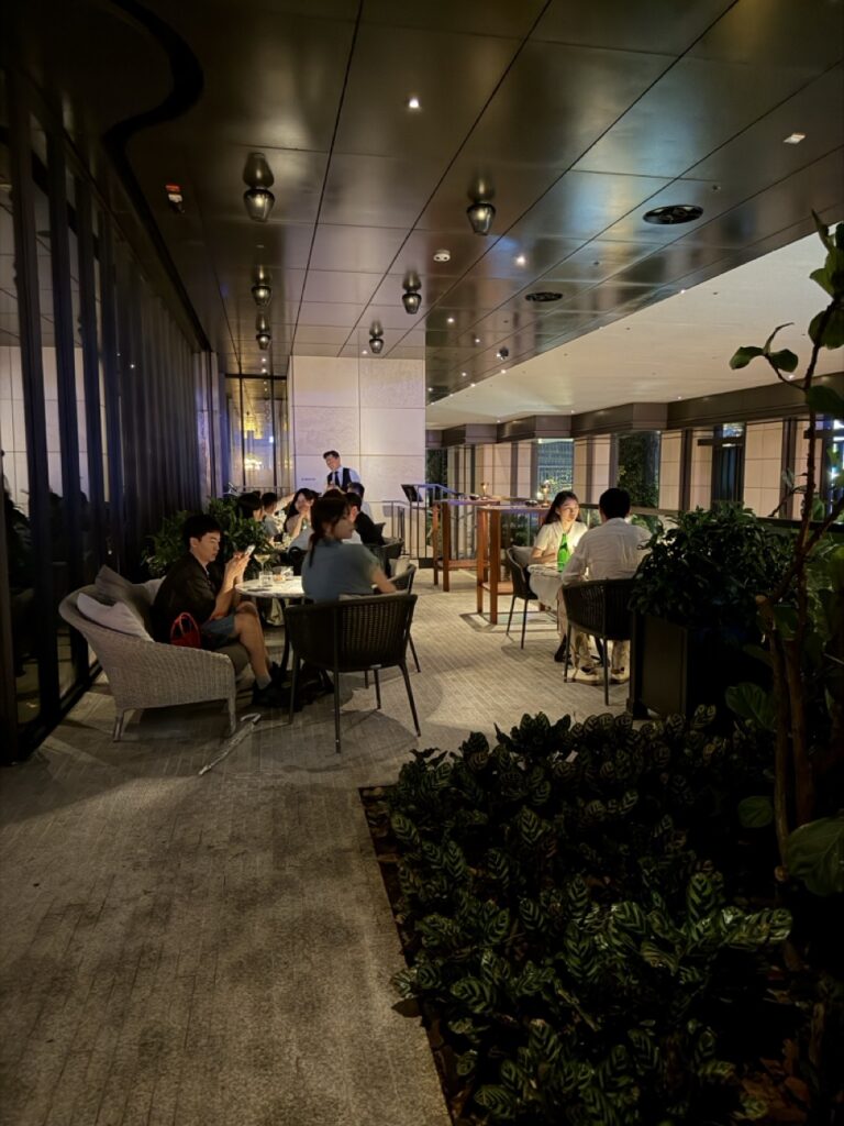 The covered terrace at DarkSide cocktail bar, Hong Kong.