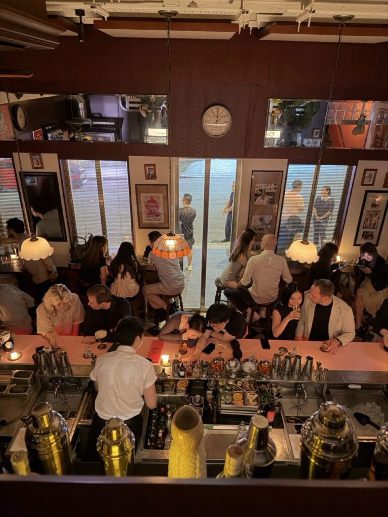 View of the bar area from the first floor of Bar Montana, Hong Kong.