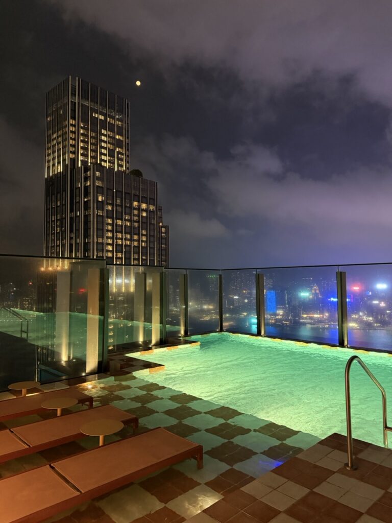 The rooftop pool at the Kimpton Tsim Sha Tsui hotel, Hong Kong.