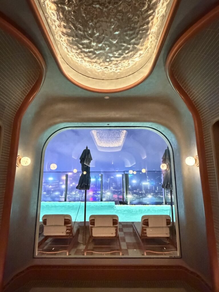 The Swim Club celevator lobby in the Kimpton Tsim Sha Tsui hotel, Hong Kong.