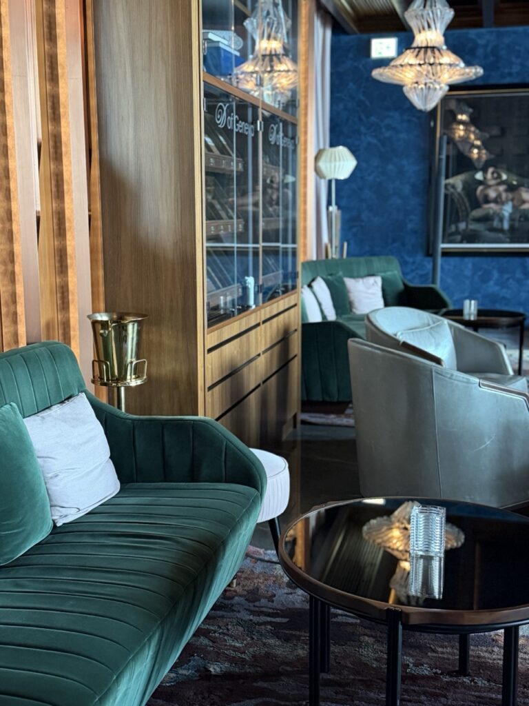 Plush velvet seating at XX bar, Hong Kong.
