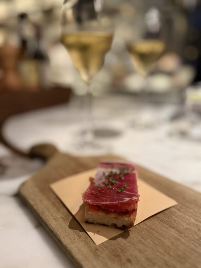 Jamon served on gluten-free bread at Bayfare Social restaurant, Hong Kong.