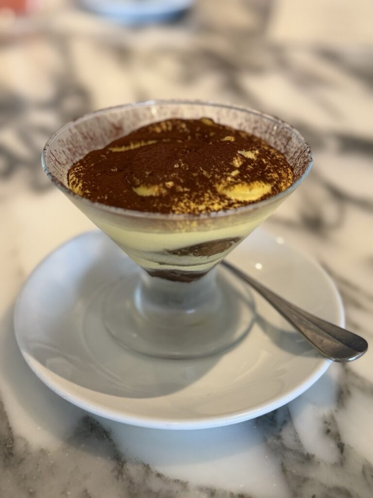 An individual dish of tiramisu at the BluHouse restaurant in the Rosewood hotel, Hong Kong.