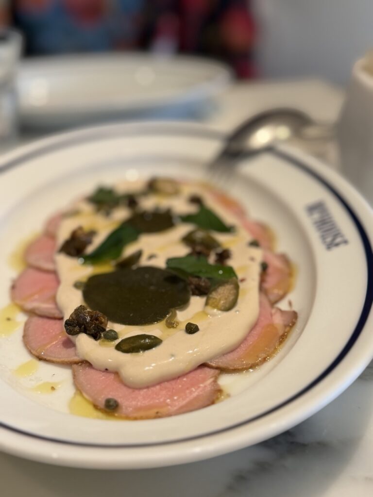 Veal tonnato served at the BluHouse restaurant in the Rosewood hotel, Hong Kong.